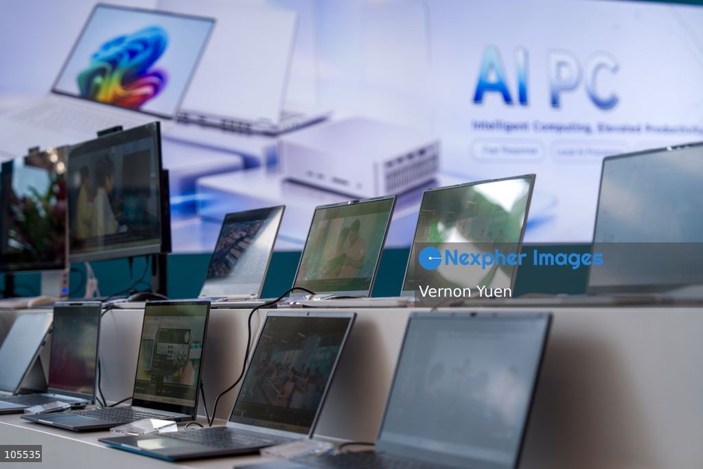 A general view showing computer laptops on display at the Hong Kong Electronics Fair on October 14, 2026 in Hong Kong. (Photo by Vernon Yuen/Nexpher Images)