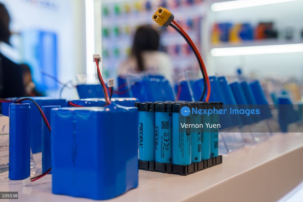 Lithium iron batteries on display at the Hong Kong Electronics Fair on October 14, 2026 in Hong Kong. (Photo by Vernon Yuen/Nexpher Images)