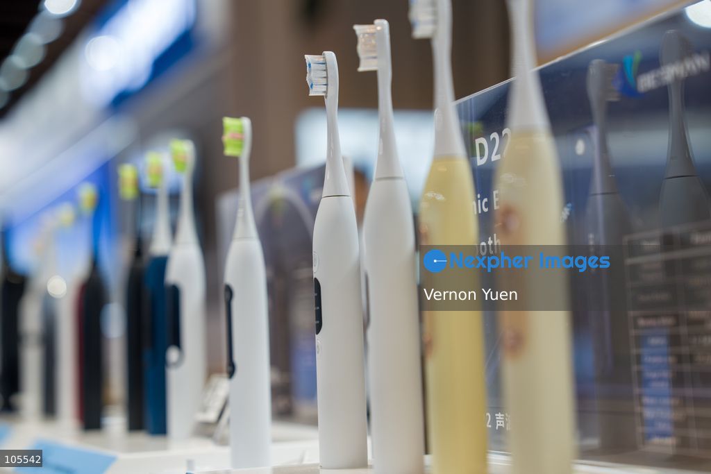 Toothbrush models on display at the Hong Kong Electronics Fair on October 14, 2026 in Hong Kong. (Photo by Vernon Yuen/Nexpher Images)