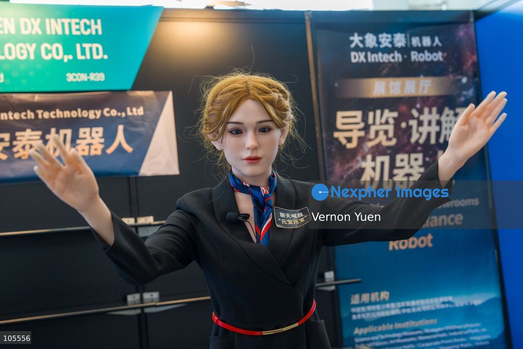 A bionic humanoid head robot at the Hong Kong Electronics Fair on October 14, 2026 in Hong Kong. (Photo by Vernon Yuen/Nexpher Images)