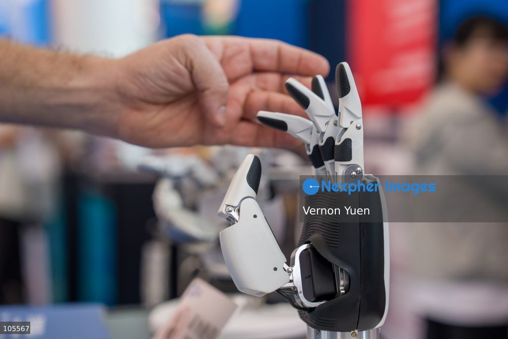 A anthropomorphic Robot Hand at the Hong Kong Electronics Fair on October 14, 2026 in Hong Kong. (Photo by Vernon Yuen/Nexpher Images)