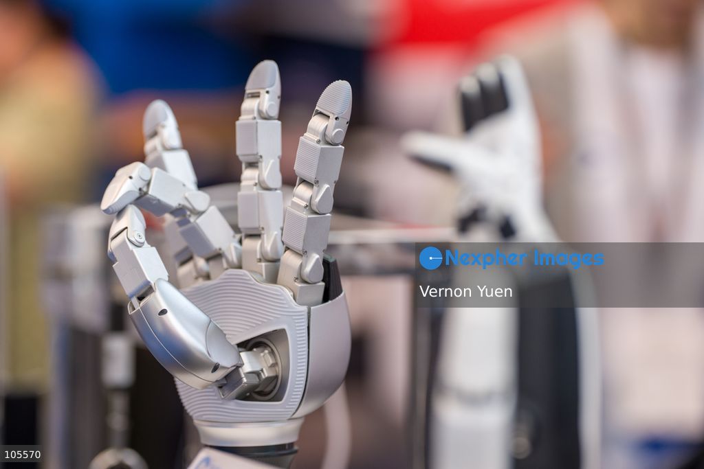 A anthropomorphic Robot Hand at the Hong Kong Electronics Fair on October 14, 2026 in Hong Kong. (Photo by Vernon Yuen/Nexpher Images)