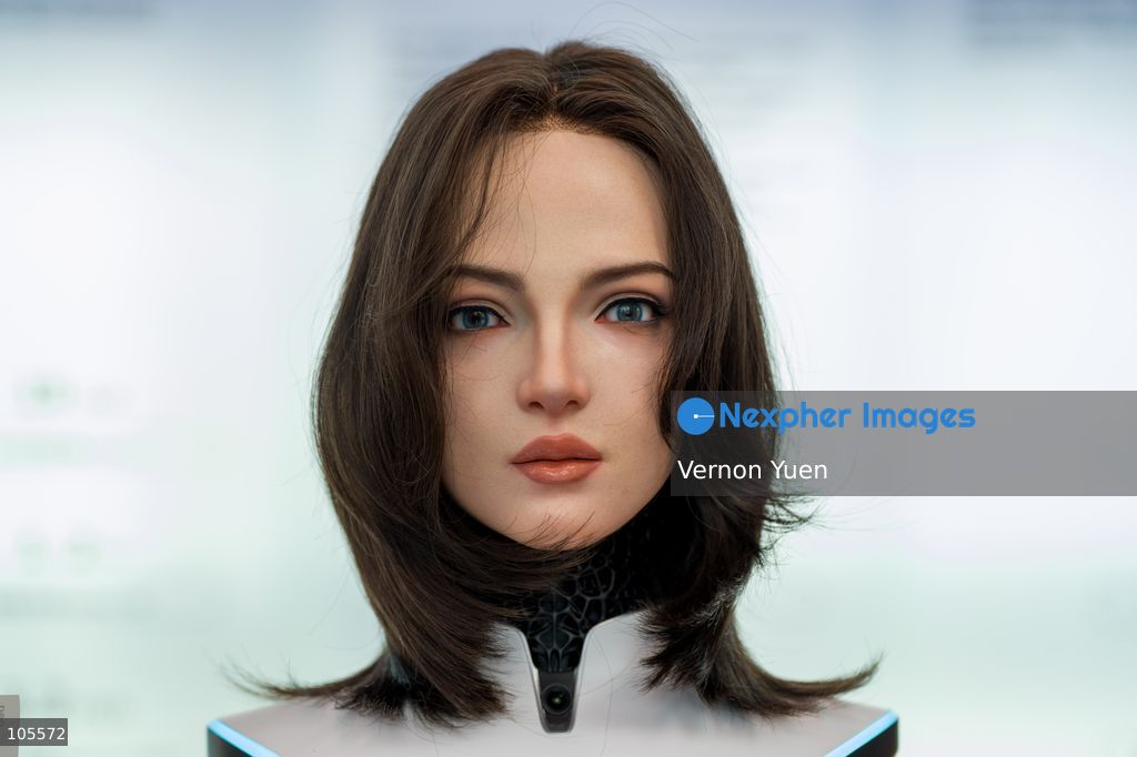 A bionic humanoid head robot at the Hong Kong Electronics Fair on October 14, 2026 in Hong Kong. (Photo by Vernon Yuen/Nexpher Images)