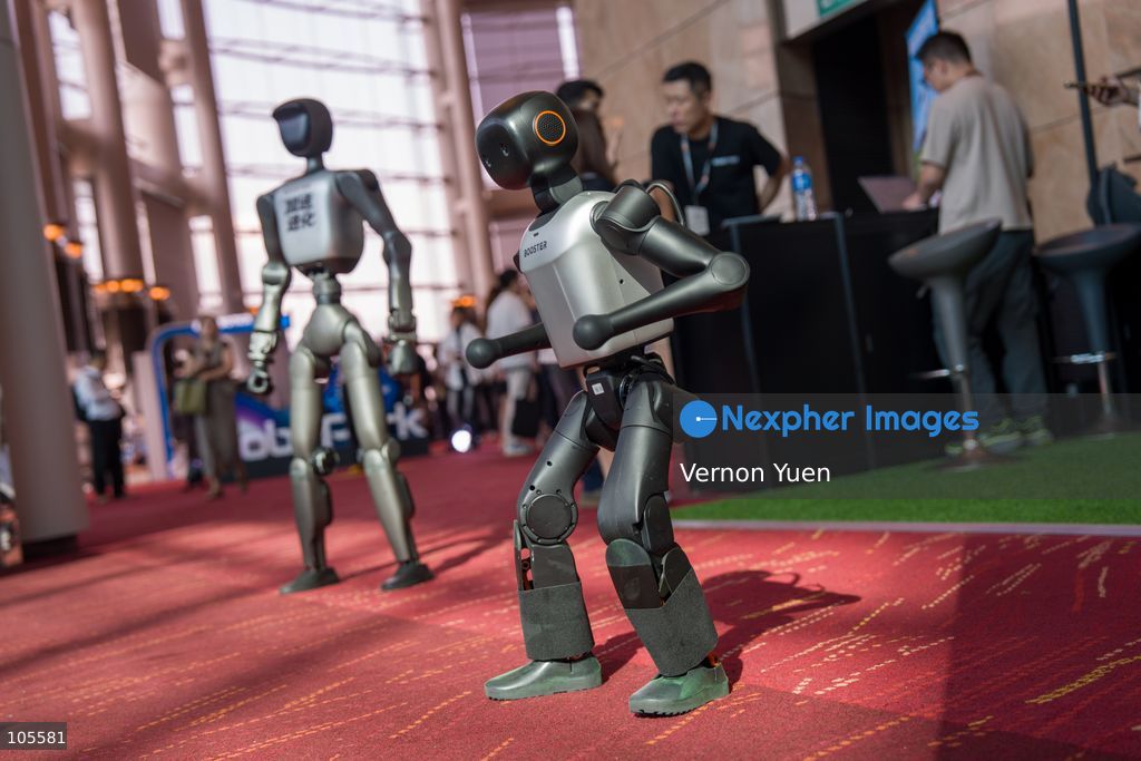 Robots performing a dance at the Hong Kong Electronics Fair on October 14, 2026 in Hong Kong. (Photo by Vernon Yuen/Nexpher Images)