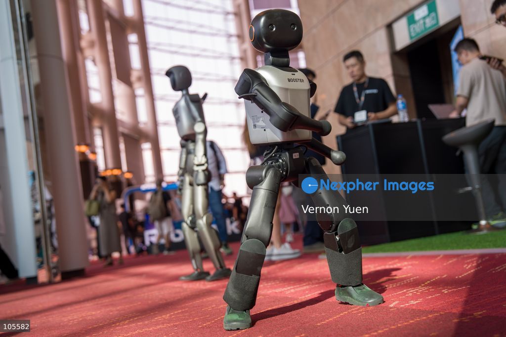 Robots performing a dance at the Hong Kong Electronics Fair on October 14, 2026 in Hong Kong. (Photo by Vernon Yuen/Nexpher Images)
