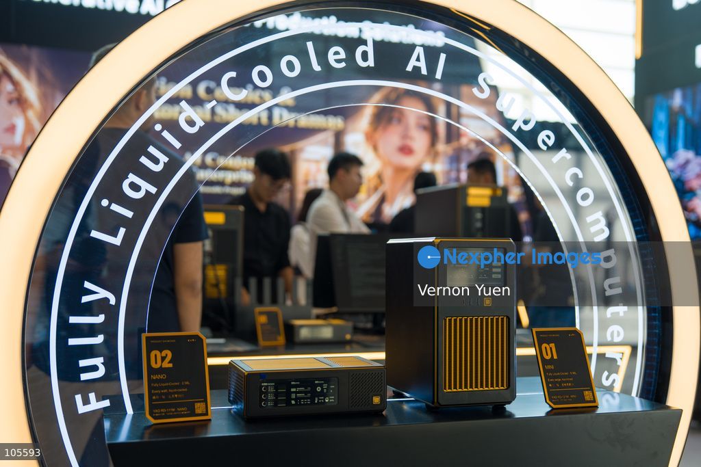 A liquid cooled ai computer on display at the Hong Kong Electronics Fair on October 14, 2026 in Hong Kong. (Photo by Vernon Yuen/Nexpher Images)