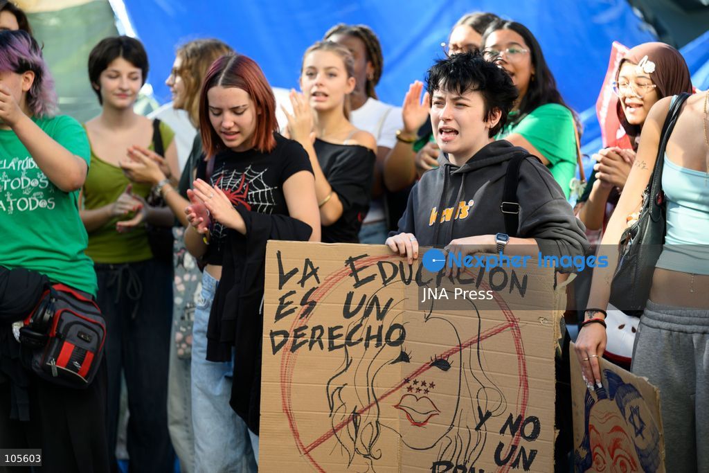 MADRID, SPAIN, OCTOBER 14, 2026: Students and teachers gather at Puerta del Sol in central Madrid to demand better funding and improved conditions in public education. The demonstration coincides with the start of an indefinite strike called by education unions representing non-university teachers across the Madrid region. Photo by Tomas Calle / JNA Press. (Photo by Tomas Calle/JNA Press via Nexpher Images)