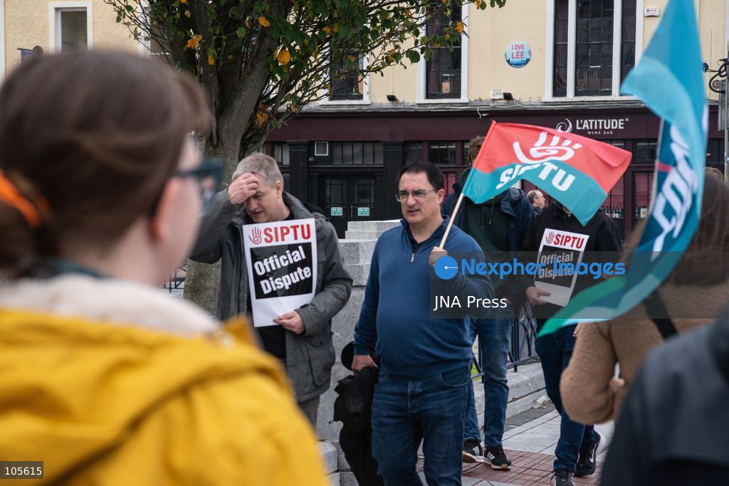 CORK, IRELAND, OCTOBER 14, 2026: Trade union members demonstrate in Cork during a nationwide 24-hour public sector strike over pay and the rising cost of living. The industrial action disrupts schools, healthcare and other public services, while essential emergency services remain available. Photo by Steven Slevin / JNA Press. (Photo by Steven Slevin/JNA Press via Nexpher Images)