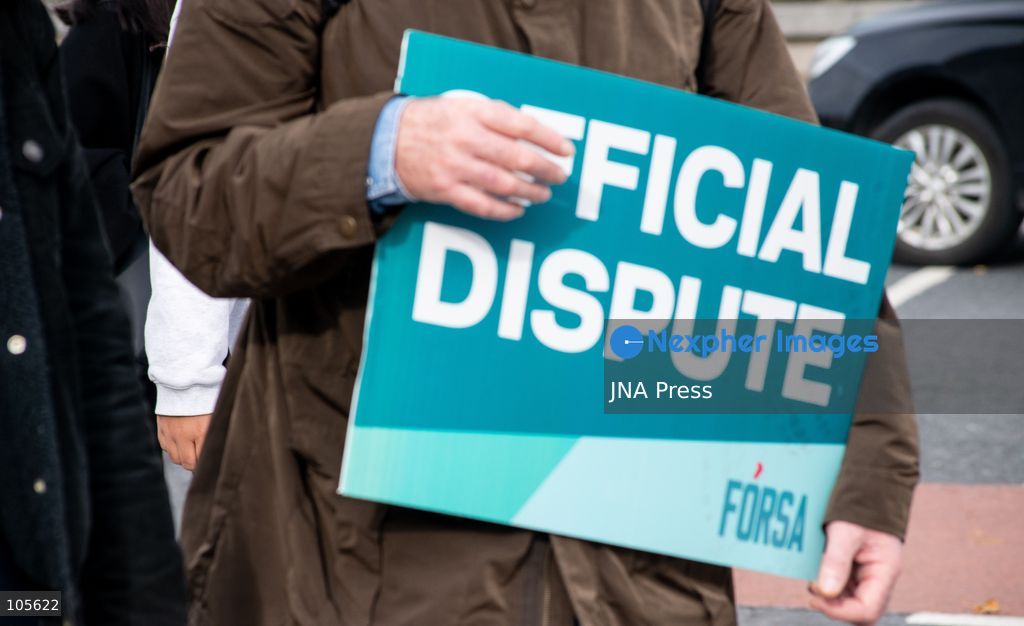 CORK, IRELAND, OCTOBER 14, 2026: Trade union members demonstrate in Cork during a nationwide 24-hour public sector strike over pay and the rising cost of living. The industrial action disrupts schools, healthcare and other public services, while essential emergency services remain available. Photo by Steven Slevin / JNA Press. (Photo by Steven Slevin/JNA Press via Nexpher Images)