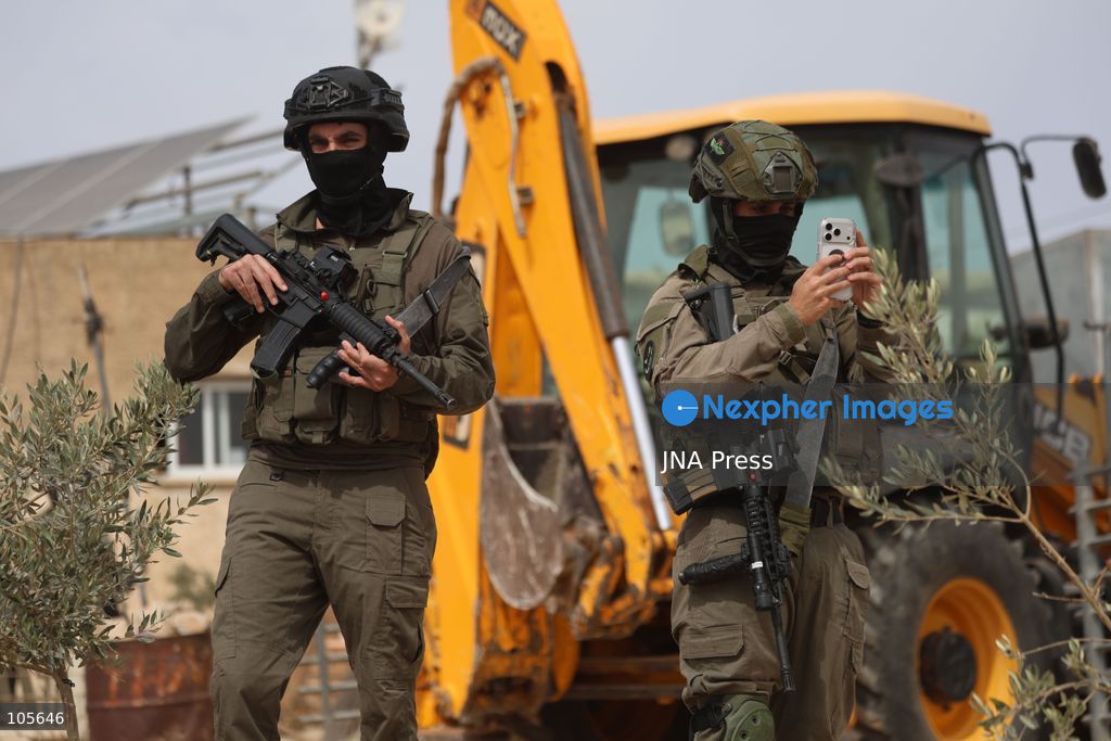 UMM AL-KHAIR, WEST BANK, PALESTINE, OCTOBER 14, 2026: Israeli forces demolish a Palestinian home and confiscate a portable toilet in Umm al-Khair, in Masafer Yatta, south of Hebron, in the occupied West Bank. The demolished dwelling housed a family of seven, according to Palestinian news agency WAFA. Photo by Mosab Shawer / JNA Press. (Photo by Mosab shawer/JNA Press via Nexpher Images)