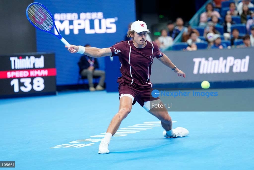 Alex De Minaur of Australia in action against Novak Djokovic of Serbia during their Men's Singles final match on day seven of China Open at the National Tennis Center on October 6, 2026 in Beijing, China. (Photo by Peter Li/Nexpher Images)