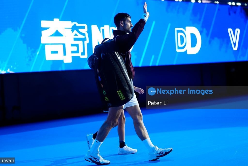 Novak Djokovic of Serbia in action against Alex De Minaur of Australia during their Men's Singles final match on day seven of China Open at the National Tennis Center on October 6, 2026 in Beijing, China. (Photo by Peter Li/Nexpher Images)
