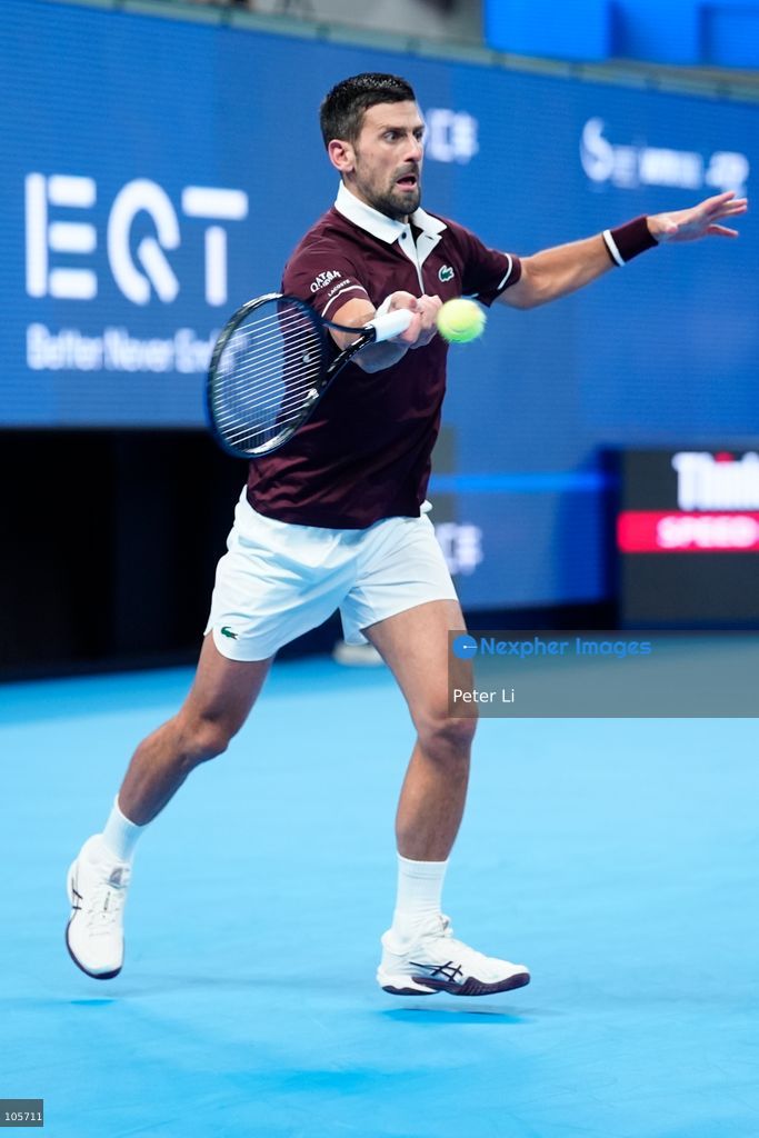 Novak Djokovic of Serbia in action against Alex De Minaur of Australia during their Men's Singles final match on day seven of China Open at the National Tennis Center on October 6, 2026 in Beijing, China. (Photo by Peter Li/Nexpher Images)