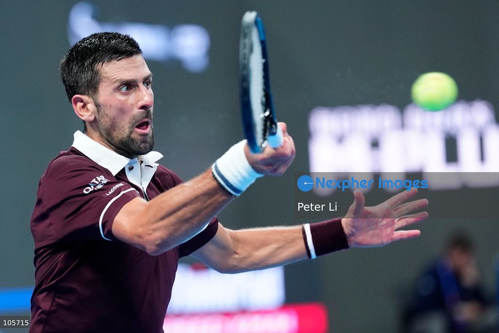 Novak Djokovic of Serbia in action against Alex De Minaur of Australia during their Men's Singles final match on day seven of China Open at the National Tennis Center on October 6, 2026 in Beijing, China. (Photo by Peter Li/Nexpher Images)