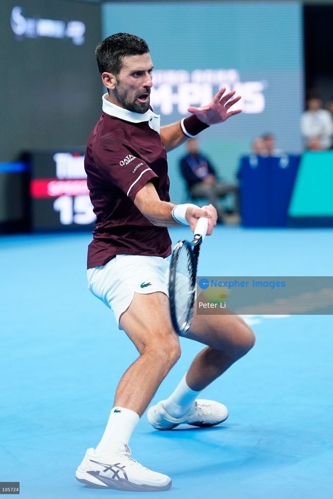 Novak Djokovic of Serbia in action against Alex De Minaur of Australia during their Men's Singles final match on day seven of China Open at the National Tennis Center on October 6, 2026 in Beijing, China. (Photo by Peter Li/Nexpher Images)