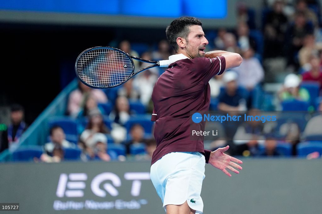 Novak Djokovic of Serbia in action against Alex De Minaur of Australia during their Men's Singles final match on day seven of China Open at the National Tennis Center on October 6, 2026 in Beijing, China. (Photo by Peter Li/Nexpher Images)
