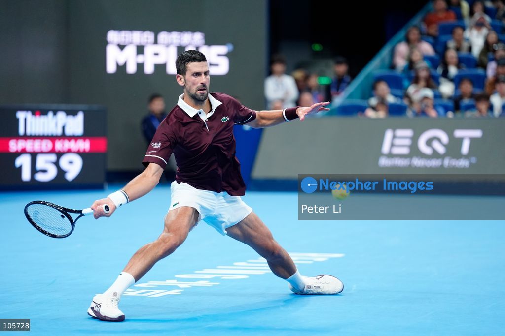 Novak Djokovic of Serbia in action against Alex De Minaur of Australia during their Men's Singles final match on day seven of China Open at the National Tennis Center on October 6, 2026 in Beijing, China. (Photo by Peter Li/Nexpher Images)