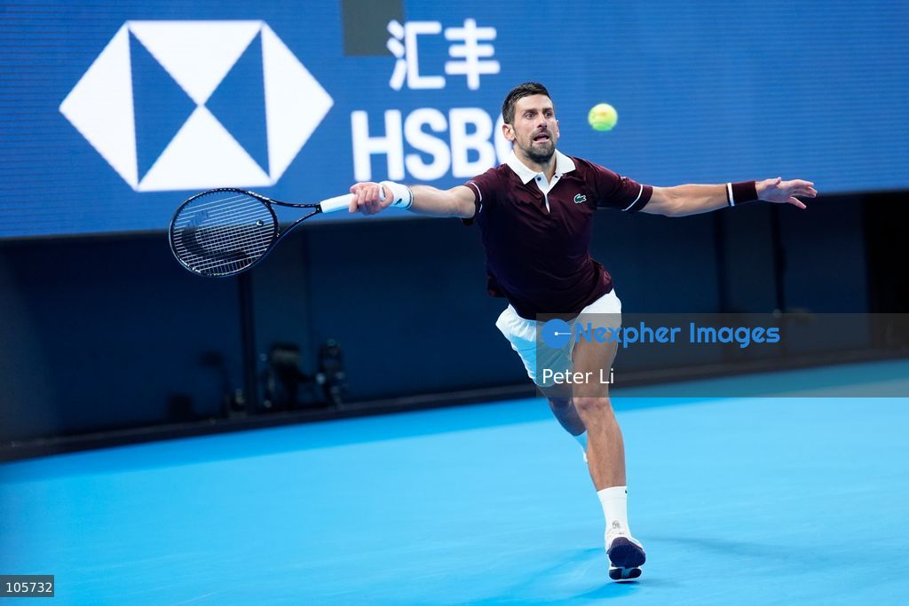 Novak Djokovic of Serbia in action against Alex De Minaur of Australia during their Men's Singles final match on day seven of China Open at the National Tennis Center on October 6, 2026 in Beijing, China. (Photo by Peter Li/Nexpher Images)