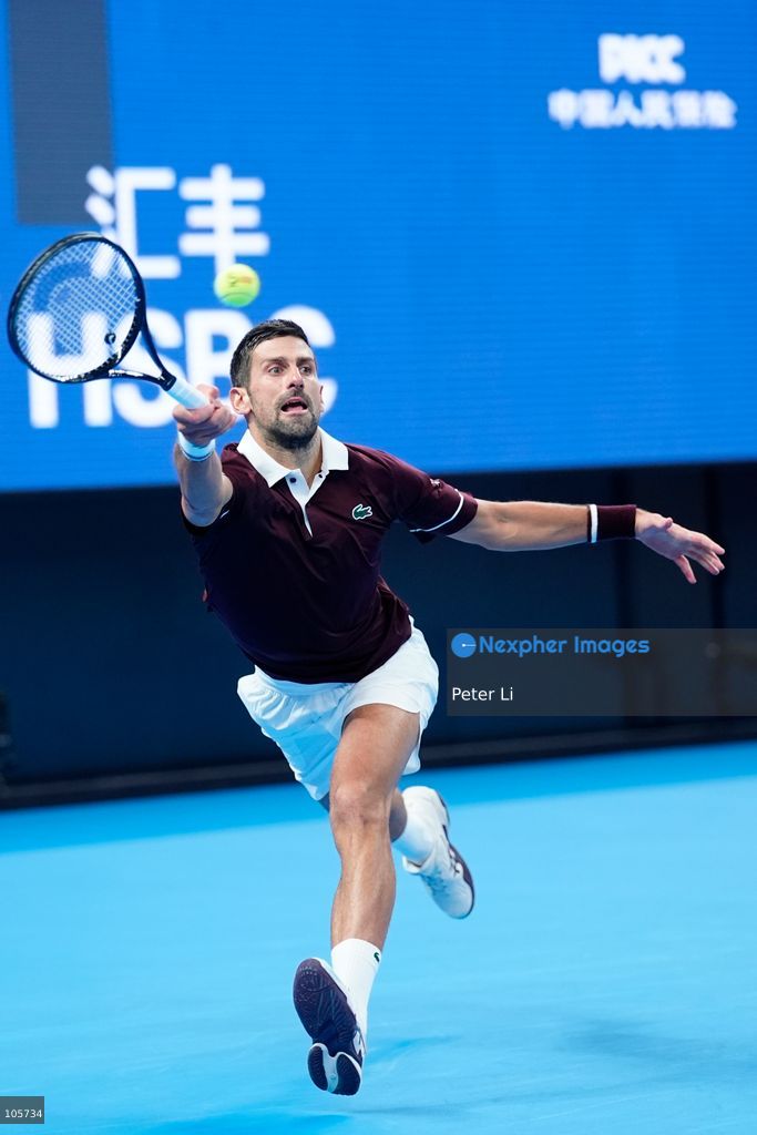 Novak Djokovic of Serbia in action against Alex De Minaur of Australia during their Men's Singles final match on day seven of China Open at the National Tennis Center on October 6, 2026 in Beijing, China. (Photo by Peter Li/Nexpher Images)