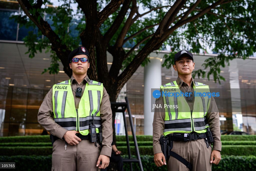 BANGKOK, THAILAND, OCTOBER 14, 2026: Police officers maintain security around the Queen Sirikit National Convention Center (QSNCC) during the 2026 Annual Meetings of the International Monetary Fund and the World Bank Group. Authorities have introduced special security and traffic arrangements around the venue for the meetings, which run from October 12 to 18. Photo by Watsawat Koktabtim / JNA Press. (Photo by Watsawat "James" Koktabtim/JNA Press via Nexpher Images)