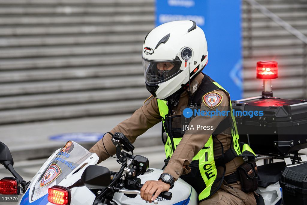 BANGKOK, THAILAND, OCTOBER 14, 2026: Police officers maintain security around the Queen Sirikit National Convention Center (QSNCC) during the 2026 Annual Meetings of the International Monetary Fund and the World Bank Group. Authorities have introduced special security and traffic arrangements around the venue for the meetings, which run from October 12 to 18. Photo by Watsawat Koktabtim / JNA Press. (Photo by Watsawat "James" Koktabtim/JNA Press via Nexpher Images)