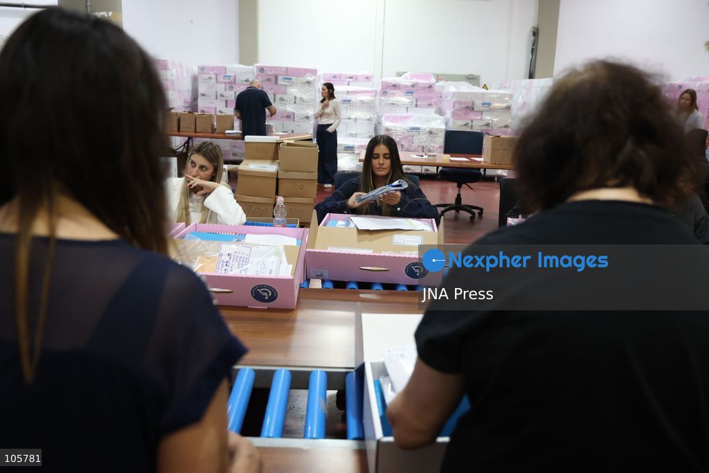 SHOHAM, ISRAEL, OCTOBER 14, 2026: Preparations for Israel’s upcoming parliamentary elections at the Central Elections Committee’s logistics centre in Shoham. Workers organise and pack voting materials and polling station equipment during a media tour of the facility. Photo by Saeed qaq / JNA PREES (Photo by Saeed Qaq/JNA Press via Nexpher Images)