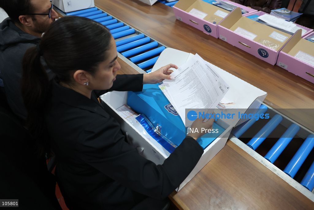 SHOHAM, ISRAEL, OCTOBER 14, 2026: Preparations for Israel’s upcoming parliamentary elections at the Central Elections Committee’s logistics centre in Shoham. Workers organise and pack voting materials and polling station equipment during a media tour of the facility. Photo by Saeed qaq / JNA PREES (Photo by Saeed Qaq/JNA Press via Nexpher Images)