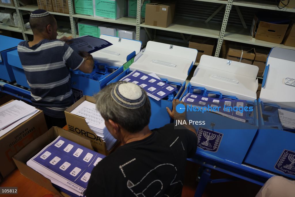 SHOHAM, ISRAEL, OCTOBER 14, 2026: Preparations for Israel’s upcoming parliamentary elections at the Central Elections Committee’s logistics centre in Shoham. Workers organise and pack voting materials and polling station equipment during a media tour of the facility. Photo by Saeed qaq / JNA PREES (Photo by Saeed Qaq/JNA Press via Nexpher Images)