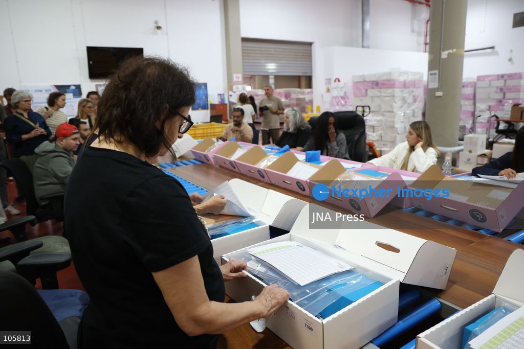 SHOHAM, ISRAEL, OCTOBER 14, 2026: Preparations for Israel’s upcoming parliamentary elections at the Central Elections Committee’s logistics centre in Shoham. Workers organise and pack voting materials and polling station equipment during a media tour of the facility. Photo by Saeed qaq / JNA PREES (Photo by Saeed Qaq/JNA Press via Nexpher Images)
