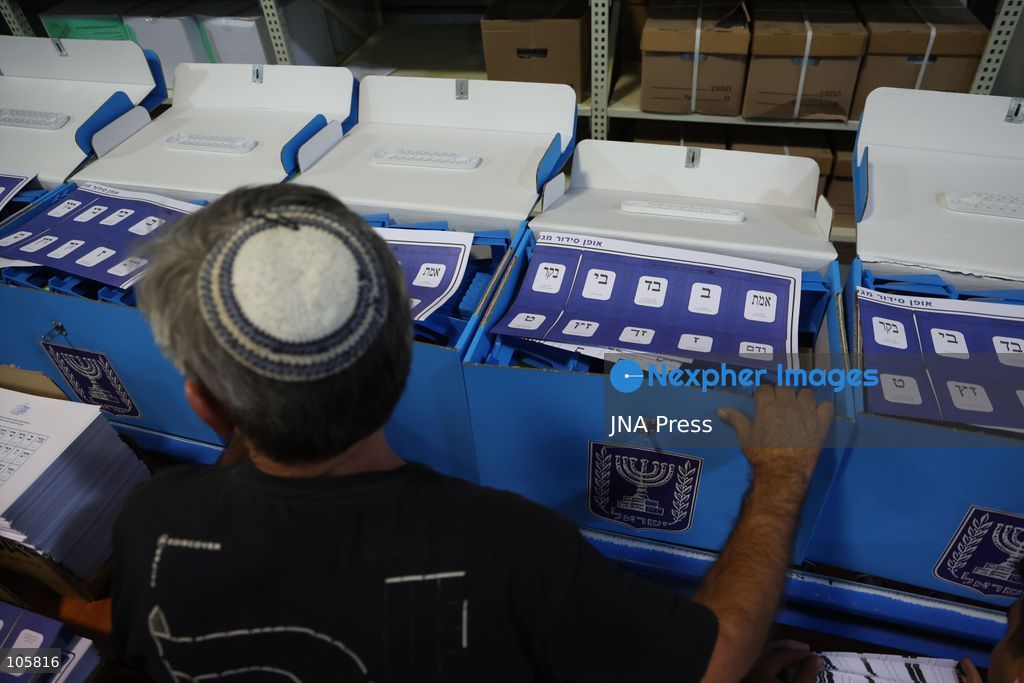 SHOHAM, ISRAEL, OCTOBER 14, 2026: Preparations for Israel’s upcoming parliamentary elections at the Central Elections Committee’s logistics centre in Shoham. Workers organise and pack voting materials and polling station equipment during a media tour of the facility. Photo by Saeed qaq / JNA PREES (Photo by Saeed Qaq/JNA Press via Nexpher Images)