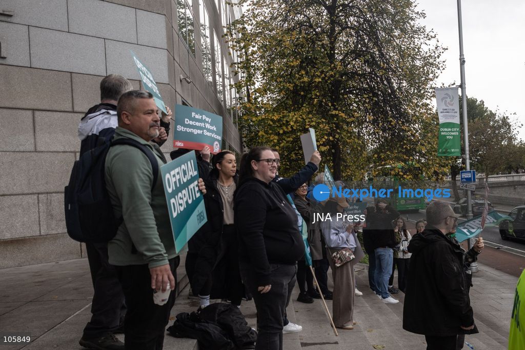 DUBLIN, IRELAND, OCTOBER 14, 2026: Public sector workers take part in a nationwide 24-hour strike in Dublin amid a dispute over negotiations for a new public sector pay agreement. The action involves teachers, healthcare workers and civil servants, disrupting schools and public services while essential emergency care remains available. Photo by Nadia Caimi / JNA Press. (Photo by Nadia Caimi/JNA Press via Nexpher Images)