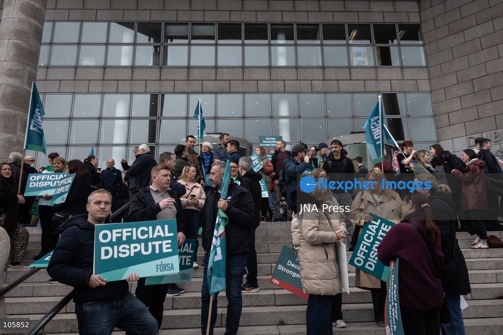 DUBLIN, IRELAND, OCTOBER 14, 2026: Public sector workers take part in a nationwide 24-hour strike in Dublin amid a dispute over negotiations for a new public sector pay agreement. The action involves teachers, healthcare workers and civil servants, disrupting schools and public services while essential emergency care remains available. Photo by Nadia Caimi / JNA Press. (Photo by Nadia Caimi/JNA Press via Nexpher Images)