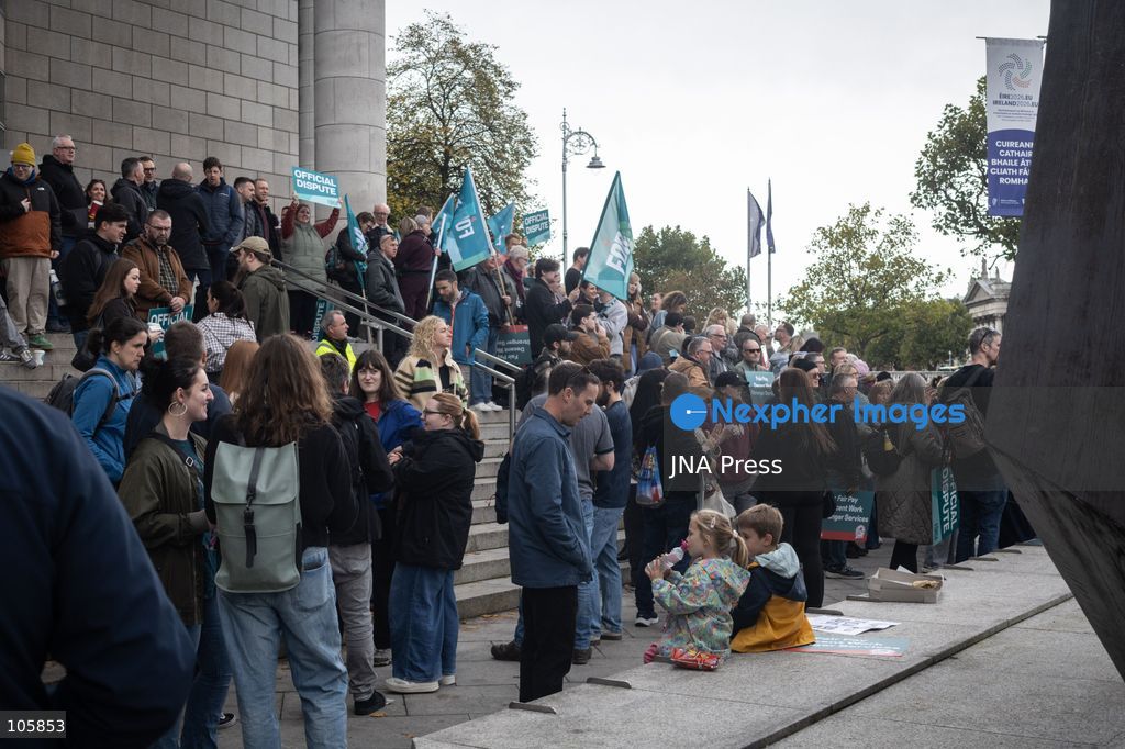 DUBLIN, IRELAND, OCTOBER 14, 2026: Public sector workers take part in a nationwide 24-hour strike in Dublin amid a dispute over negotiations for a new public sector pay agreement. The action involves teachers, healthcare workers and civil servants, disrupting schools and public services while essential emergency care remains available. Photo by Nadia Caimi / JNA Press. (Photo by Nadia Caimi/JNA Press via Nexpher Images)