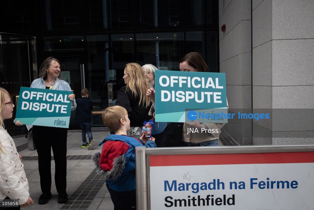 DUBLIN, IRELAND, OCTOBER 14, 2026: Public sector workers take part in a nationwide 24-hour strike in Dublin amid a dispute over negotiations for a new public sector pay agreement. The action involves teachers, healthcare workers and civil servants, disrupting schools and public services while essential emergency care remains available. Photo by Nadia Caimi / JNA Press. (Photo by Nadia Caimi/JNA Press via Nexpher Images)