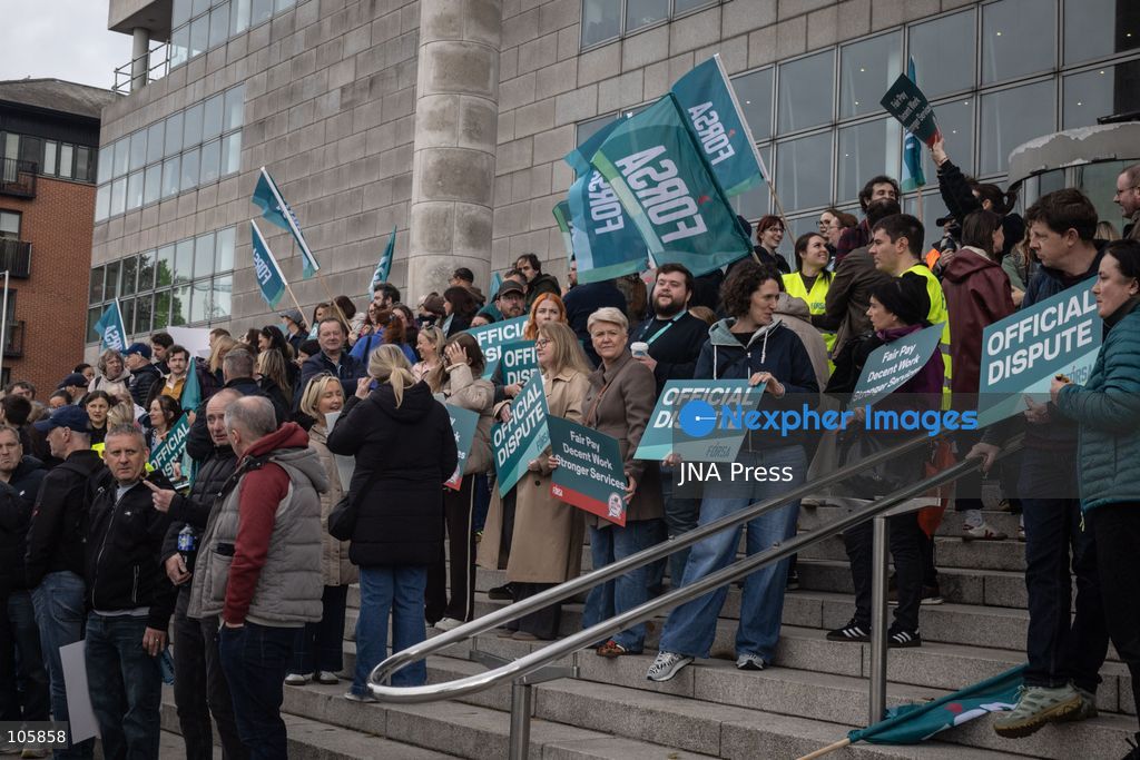 DUBLIN, IRELAND, OCTOBER 14, 2026: Public sector workers take part in a nationwide 24-hour strike in Dublin amid a dispute over negotiations for a new public sector pay agreement. The action involves teachers, healthcare workers and civil servants, disrupting schools and public services while essential emergency care remains available. Photo by Nadia Caimi / JNA Press. (Photo by Nadia Caimi/JNA Press via Nexpher Images)