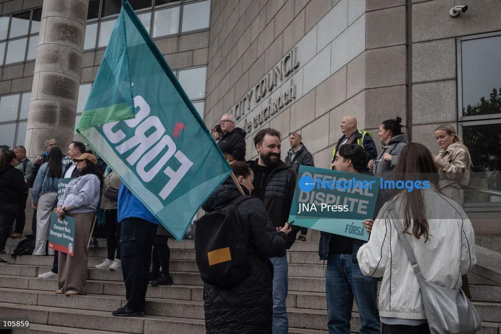 DUBLIN, IRELAND, OCTOBER 14, 2026: Public sector workers take part in a nationwide 24-hour strike in Dublin amid a dispute over negotiations for a new public sector pay agreement. The action involves teachers, healthcare workers and civil servants, disrupting schools and public services while essential emergency care remains available. Photo by Nadia Caimi / JNA Press. (Photo by Nadia Caimi/JNA Press via Nexpher Images)