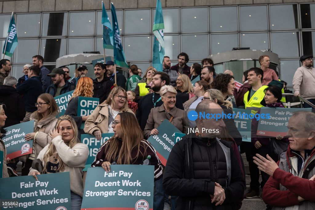DUBLIN, IRELAND, OCTOBER 14, 2026: Public sector workers take part in a nationwide 24-hour strike in Dublin amid a dispute over negotiations for a new public sector pay agreement. The action involves teachers, healthcare workers and civil servants, disrupting schools and public services while essential emergency care remains available. Photo by Nadia Caimi / JNA Press. (Photo by Nadia Caimi/JNA Press via Nexpher Images)