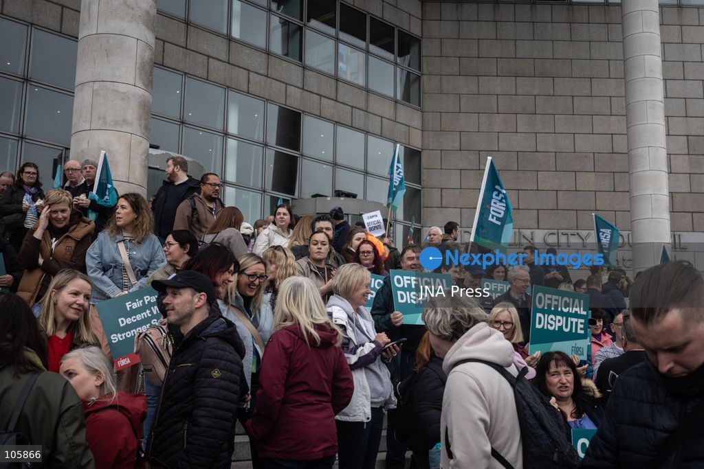 DUBLIN, IRELAND, OCTOBER 14, 2026: Public sector workers take part in a nationwide 24-hour strike in Dublin amid a dispute over negotiations for a new public sector pay agreement. The action involves teachers, healthcare workers and civil servants, disrupting schools and public services while essential emergency care remains available. Photo by Nadia Caimi / JNA Press. (Photo by Nadia Caimi/JNA Press via Nexpher Images)