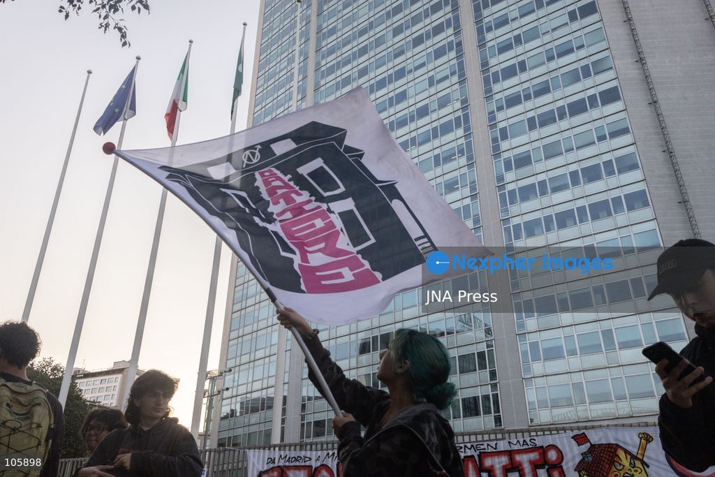 MILAN, ITALY, OCTOBER 13, 2026: Demonstrators gather in Milan to protest against the high cost of living in the city. Participants call attention to the financial pressures facing residents. Photo by Nadia Caimi / JNA Press. (Photo by Nadia Caimi/JNA Press via Nexpher Images)