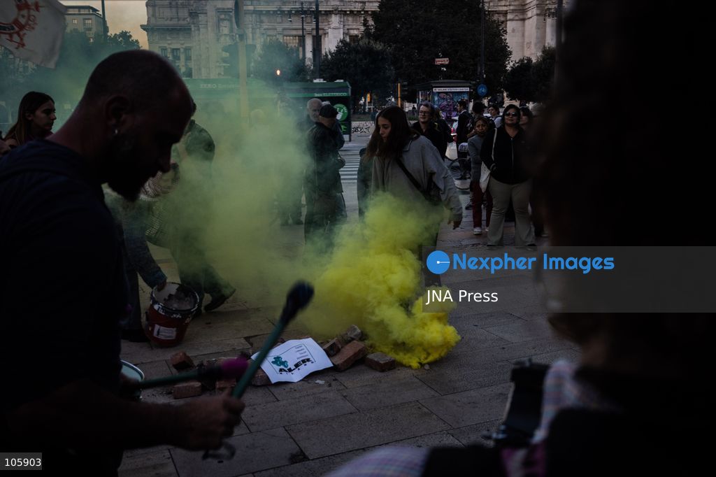 MILAN, ITALY, OCTOBER 13, 2026: Demonstrators gather in Milan to protest against the high cost of living in the city. Participants call attention to the financial pressures facing residents. Photo by Nadia Caimi / JNA Press. (Photo by Nadia Caimi/JNA Press via Nexpher Images)