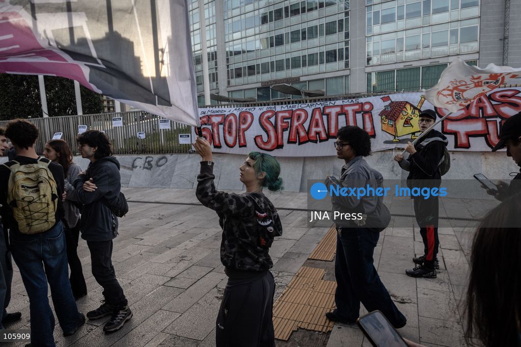 MILAN, ITALY, OCTOBER 13, 2026: Demonstrators gather in Milan to protest against the high cost of living in the city. Participants call attention to the financial pressures facing residents. Photo by Nadia Caimi / JNA Press. (Photo by Nadia Caimi/JNA Press via Nexpher Images)