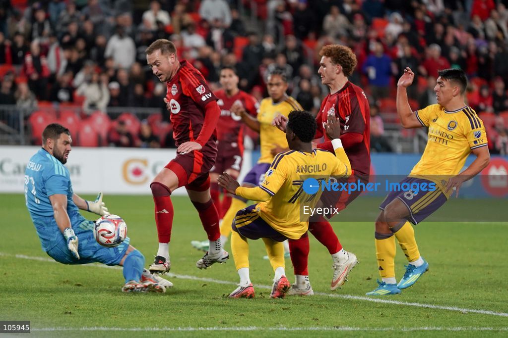 Djordje Mihailovic #10 of Toronto FC tries to score and Maxime Crepeau #71 of Orlando City SC saves the ball during the Major League Soccer Match between Toronto FC and Orlando City SC at BMO Field Stadium. on October 14, 2026 in Toronto, Canada. (Photo by Leonardo Ramirez/ Eyepix Group) (Photo by Leonardo Ramirez / Eyepix Group/Eyepix via Nexpher Images)
