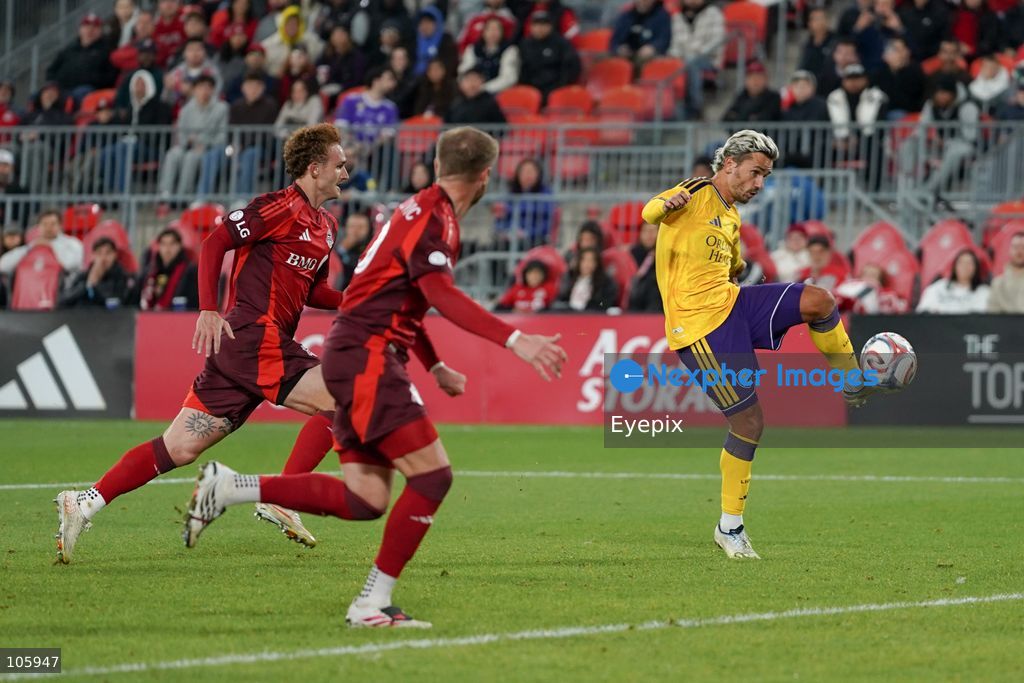 Antoine Griezman #07 of Orlando City SC shoot the ball to score during the Major League Soccer Match between Toronto FC and Orlando City SC at BMO Field Stadium. on October 14, 2026 in Toronto, Canada. (Photo by Leonardo Ramirez/ Eyepix Group) (Photo by Leonardo Ramirez / Eyepix Group/Eyepix via Nexpher Images)