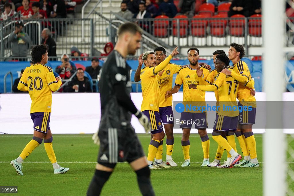 Martin Ojeda #10 of Orlando City SC is celebrating with his team after scoring a goal during the Major League Soccer Match between Toronto FC and Orlando City SC at BMO Field Stadium. on October 14, 2026 in Toronto, Canada. (Photo by Leonardo Ramirez/ Eyepix Group) (Photo by Leonardo Ramirez / Eyepix Group/Eyepix via Nexpher Images)