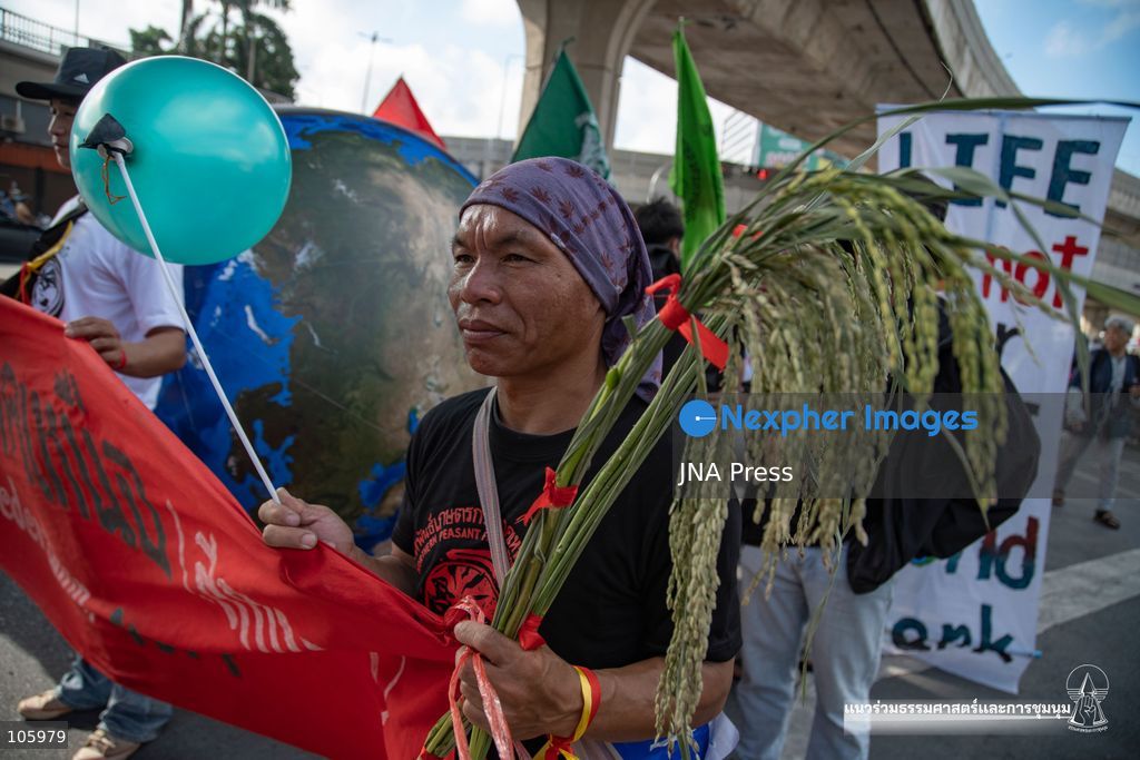 BANGKOK, THAILAND, OCTOBER 15, 2026: Civil society activists march in Bangkok to protest against the World Bank and the International Monetary Fund during their 2026 Annual Meetings. Demonstrators carry banners and signs opposing the institutions as organisers seek police permission to demonstrate outside the Queen Sirikit National Convention Center. Photo by Panawat Seangsotg / JNA Press. (Photo by Panawat Seangsotg/JNA Press via Nexpher Images)