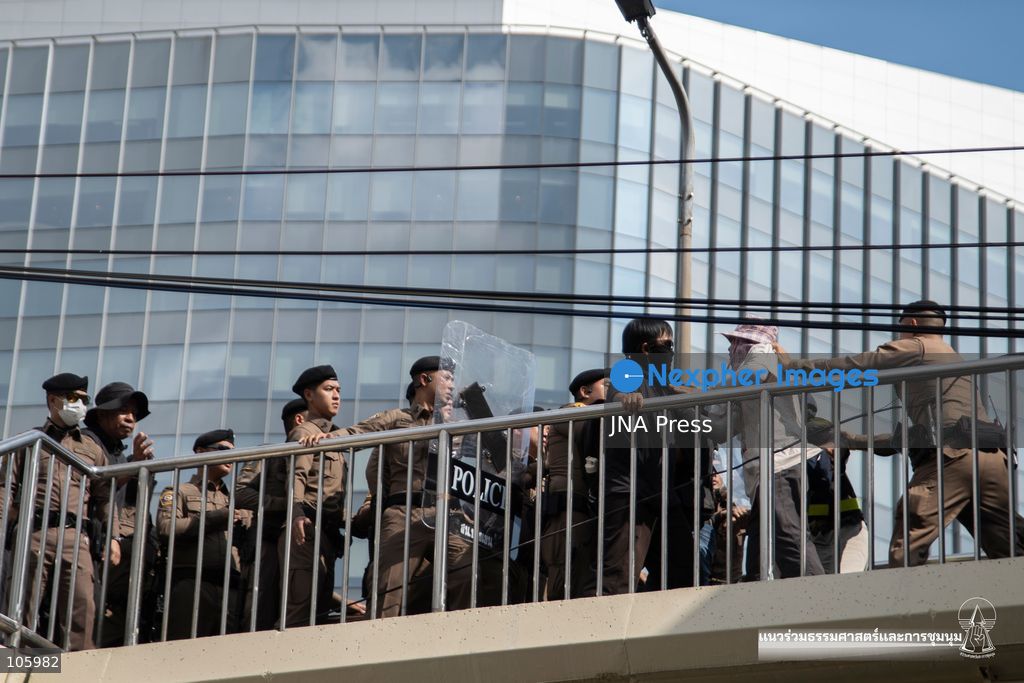 BANGKOK, THAILAND, OCTOBER 15, 2026: Civil society activists march in Bangkok to protest against the World Bank and the International Monetary Fund during their 2026 Annual Meetings. Demonstrators carry banners and signs opposing the institutions as organisers seek police permission to demonstrate outside the Queen Sirikit National Convention Center. Photo by Panawat Seangsotg / JNA Press. (Photo by Panawat Seangsotg/JNA Press via Nexpher Images)