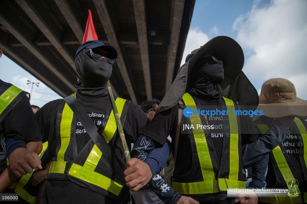BANGKOK, THAILAND, OCTOBER 15, 2026: Civil society activists march in Bangkok to protest against the World Bank and the International Monetary Fund during their 2026 Annual Meetings. Demonstrators carry banners and signs opposing the institutions as organisers seek police permission to demonstrate outside the Queen Sirikit National Convention Center. Photo by Panawat Seangsotg / JNA Press. (Photo by Panawat Seangsotg/JNA Press via Nexpher Images)