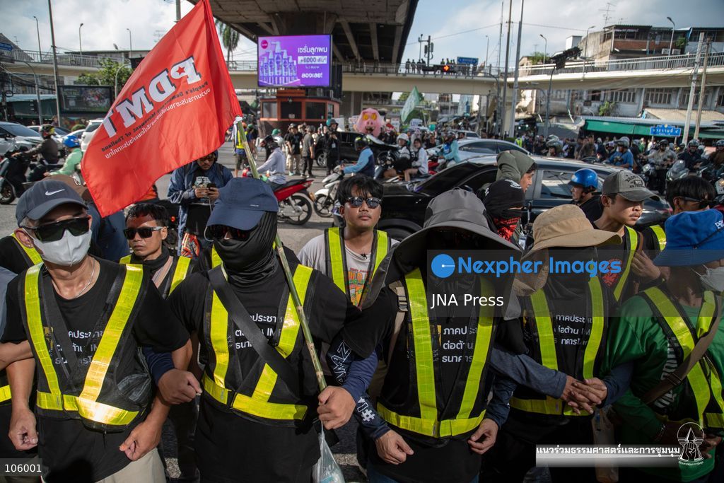 BANGKOK, THAILAND, OCTOBER 15, 2026: Civil society activists march in Bangkok to protest against the World Bank and the International Monetary Fund during their 2026 Annual Meetings. Demonstrators carry banners and signs opposing the institutions as organisers seek police permission to demonstrate outside the Queen Sirikit National Convention Center. Photo by Panawat Seangsotg / JNA Press. (Photo by Panawat Seangsotg/JNA Press via Nexpher Images)