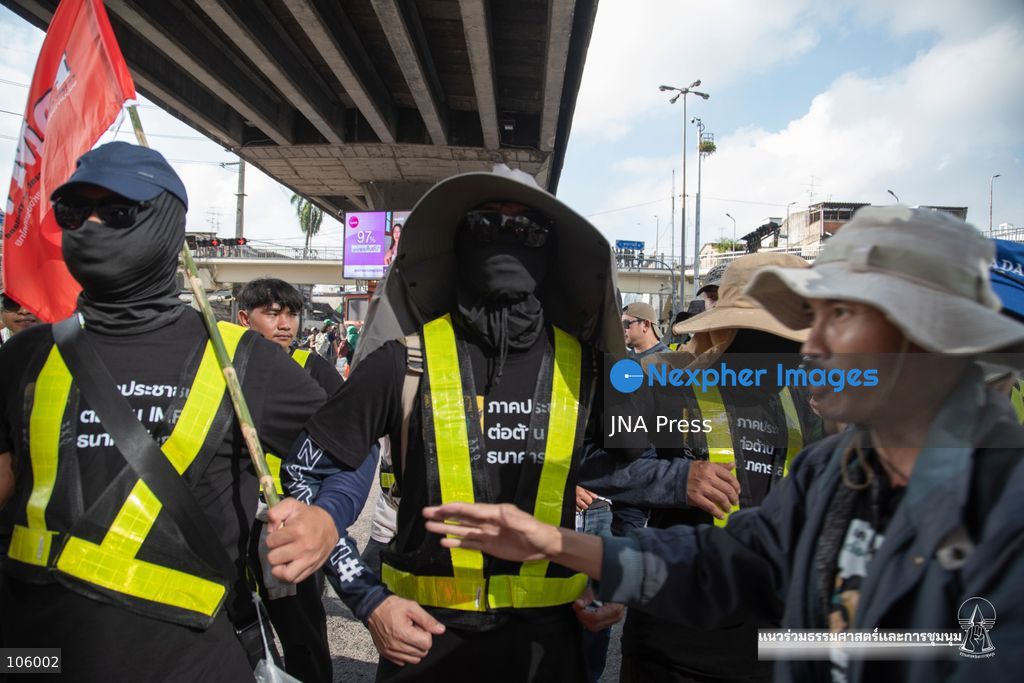 BANGKOK, THAILAND, OCTOBER 15, 2026: Civil society activists march in Bangkok to protest against the World Bank and the International Monetary Fund during their 2026 Annual Meetings. Demonstrators carry banners and signs opposing the institutions as organisers seek police permission to demonstrate outside the Queen Sirikit National Convention Center. Photo by Panawat Seangsotg / JNA Press. (Photo by Panawat Seangsotg/JNA Press via Nexpher Images)