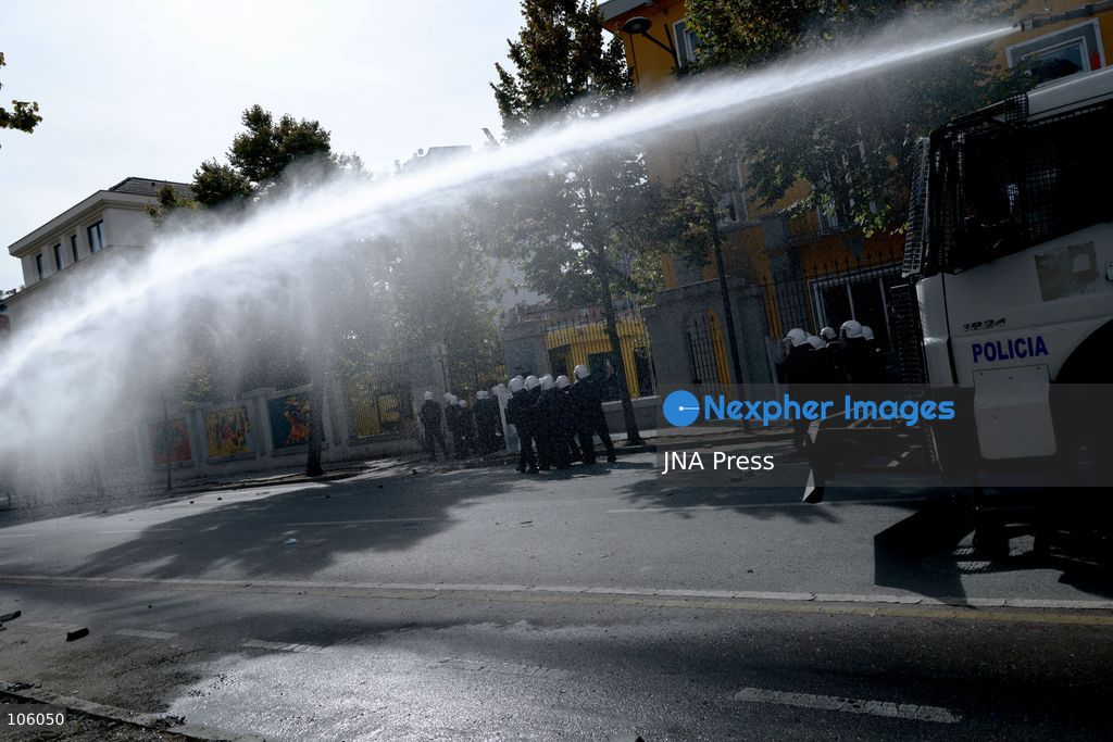 TIRANA, ALBANIA, OCTOBER 15, 2026: Students and other demonstrators take part in continuing anti-government protests in Tirana, demanding improved university conditions and the resignation of Prime Minister Edi Rama. Protesters clash with riot police as the unrest continues for a third consecutive day. Photo by Vlasov Sulaj / JNA Press. (Photo by Vlasov Sulaj/JNA Press via Nexpher Images)